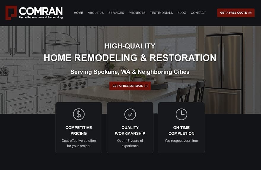 Home remodeling website desktop preview