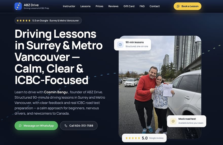 Responsive driving-school website desktop preview