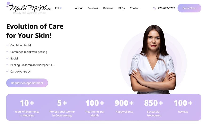 MakeMeWow beauty website homepage preview